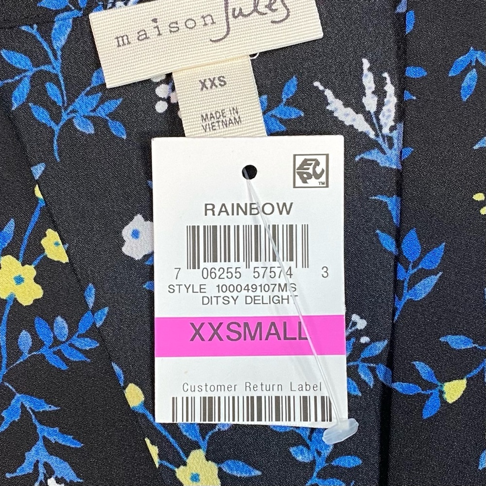 Maison Jules Printed V-Neck Black Blouse Yellow White Floral Print NWT
Size XXS - Picture 10 of 10